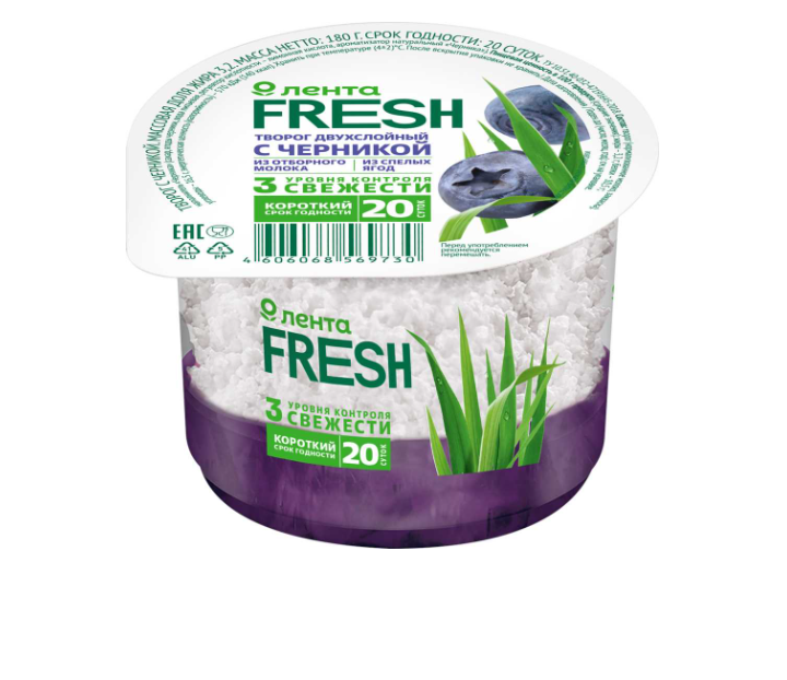 Творог Лента Fresh с черникой 3,2% БЗМЖ 180 г