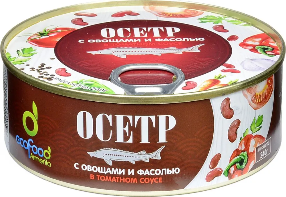 

Осетр Ecofood с овощами и фасолью в томатном соусе 240г
