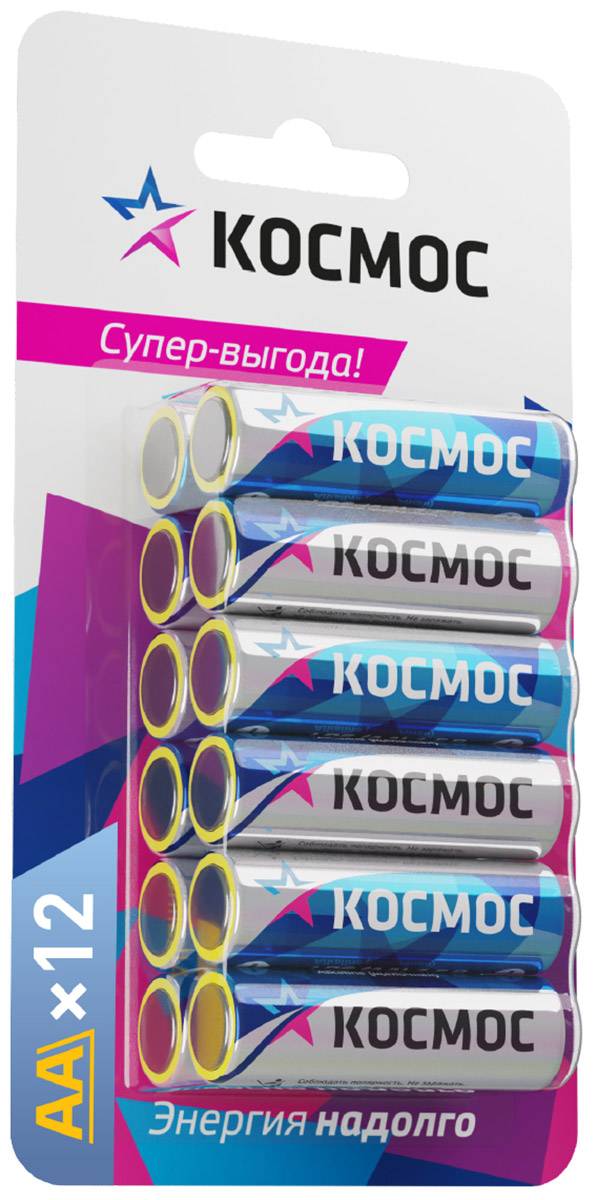 Батарейки алкалиновые Космос LR6, блистер (12 шт.) алкалиновые пуговичные батарейки gp