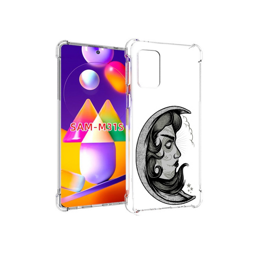 

Чехол MyPads Tocco для Samsung Galaxy M31s черно белая луна с лицом (PT152186.489.680), Прозрачный, Tocco