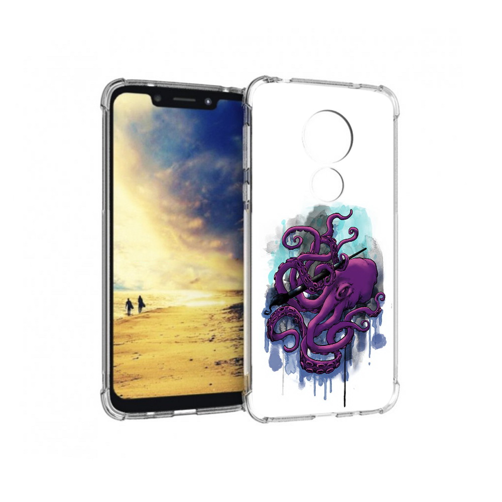 

Чехол MyPads Tocco для Motorola G7 Power фиолетовый осьминог (PT227059.362.658), Прозрачный, Tocco