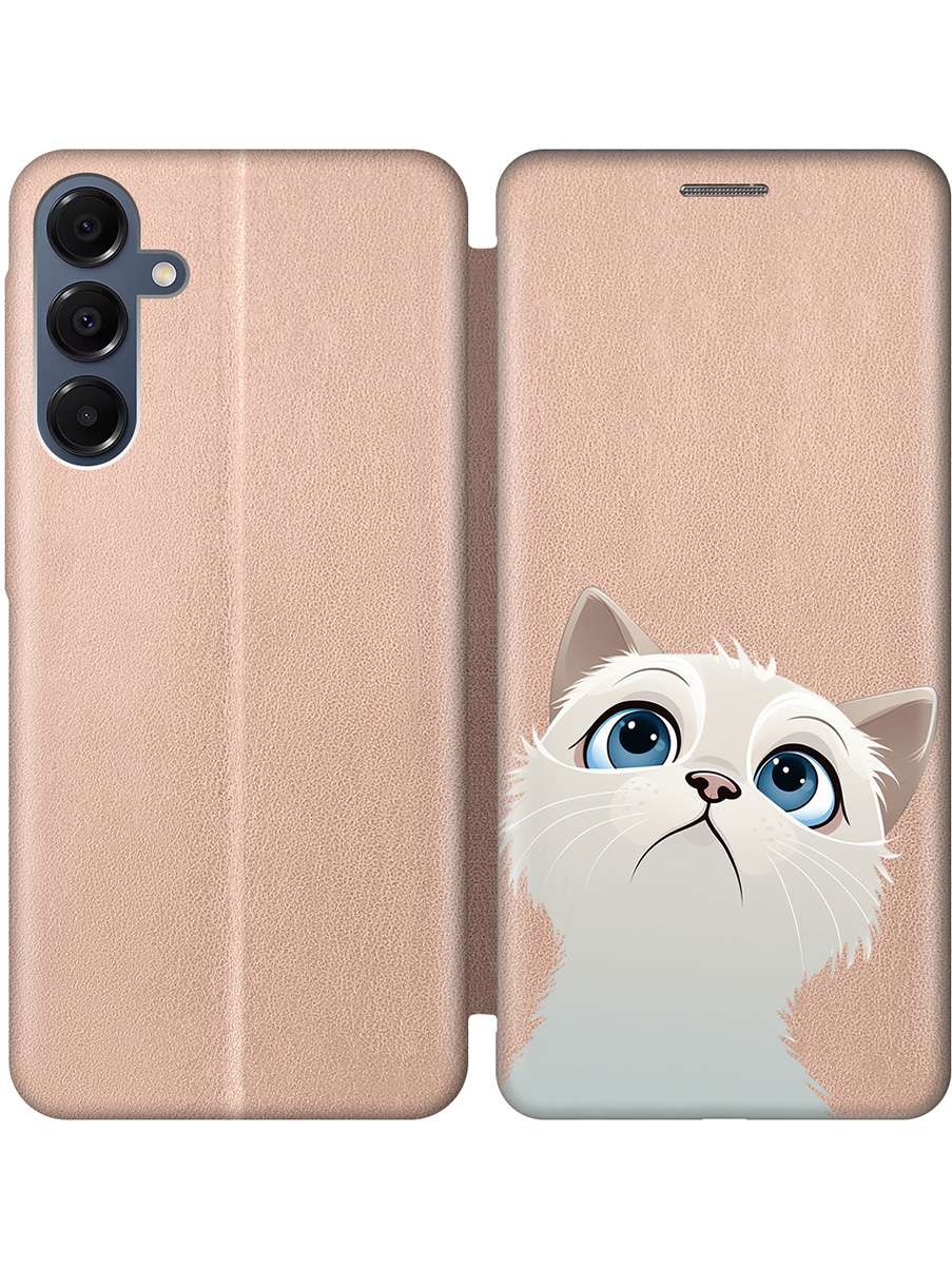 

Чехол-книжка на Samsung Galaxy A16 с принтом "Белый котик" золотой, Золотистый;белый, 786721711