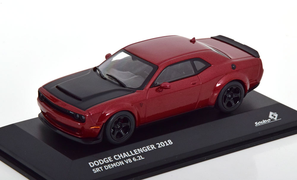 

Модель коллекционная SOLIDO Dodge challenger srt V8 6.2L demon redmetallic matt-black, Красный;черный