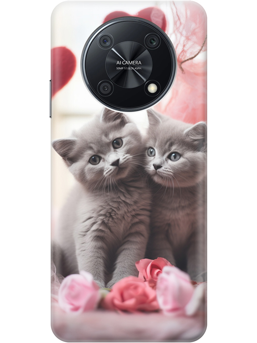 

Силиконовый чехол на Huawei nova Y90 с рисунком "Котики и сердечки", Красный;серый, 20000551