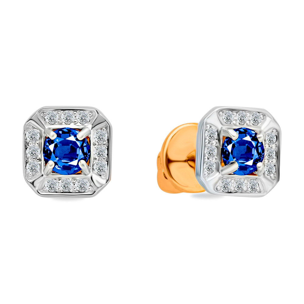 

Серьги пусеты из золота 585Gold 102010838, сапфир искусственный/бриллиант, 102010838