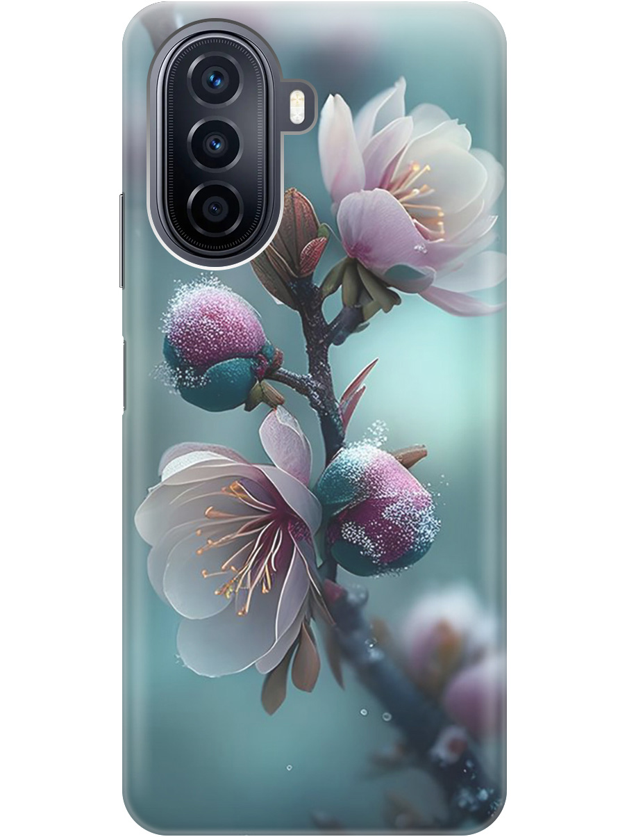 

Силиконовый чехол на Huawei nova Y70 с рисунком "Распускающиеся бутоны", Белый;голубой, 20000923