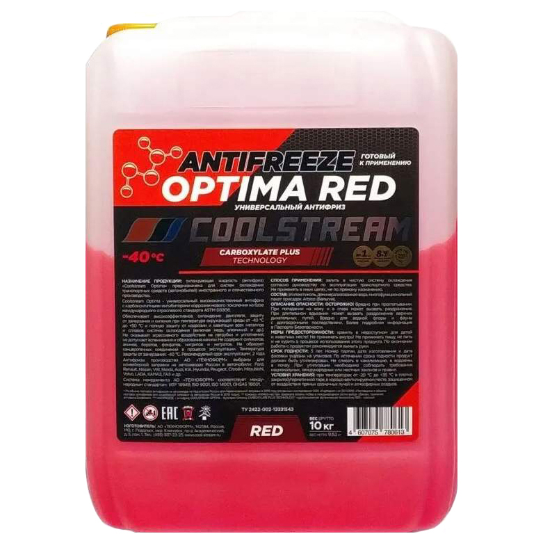 фото Антифриз coolstream optima red (красный) 10 кг