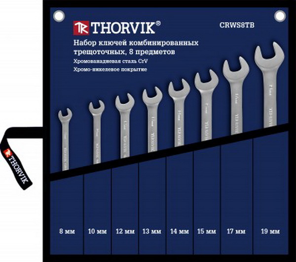 Набор ключей комбинированных трещоточных в сумке, 8-19 мм, 8 пр