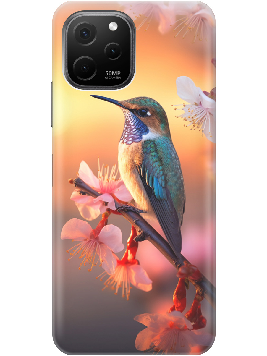 

Силиконовый чехол на Huawei nova Y61 с рисунком "Птичка и закат", Желтый;красный, 20000447