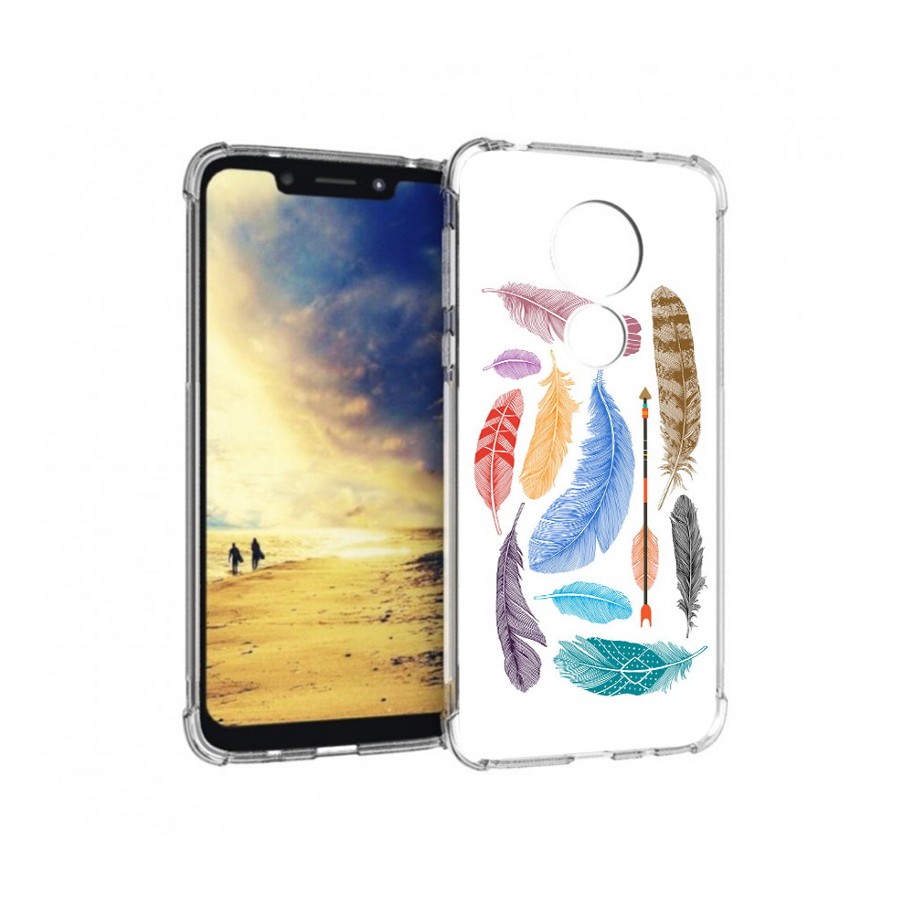 

Чехол MyPads Tocco для Motorola G7 Power разноцветные перья (PT227059.362.572), Прозрачный, Tocco