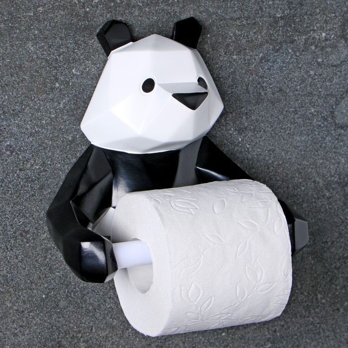 фото Держатель для туалетной бумаги полигональная панда 19х17х12см, черно-белая take it easy