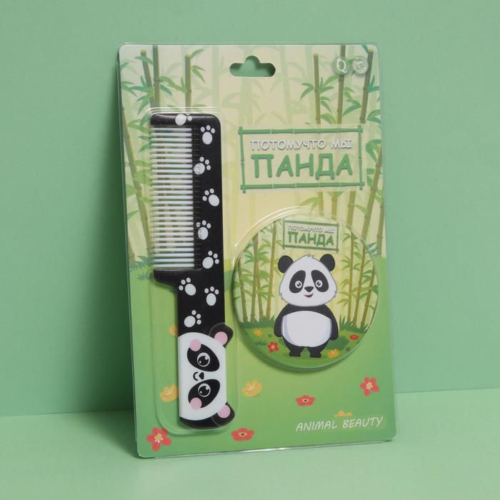 

Подарочный набор «Панда», 2 предмета: зеркало, расчёска, цвет зелёный, Зеленый