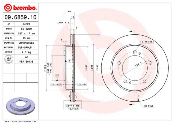 

Тормозной диск brembo 09.6859.10