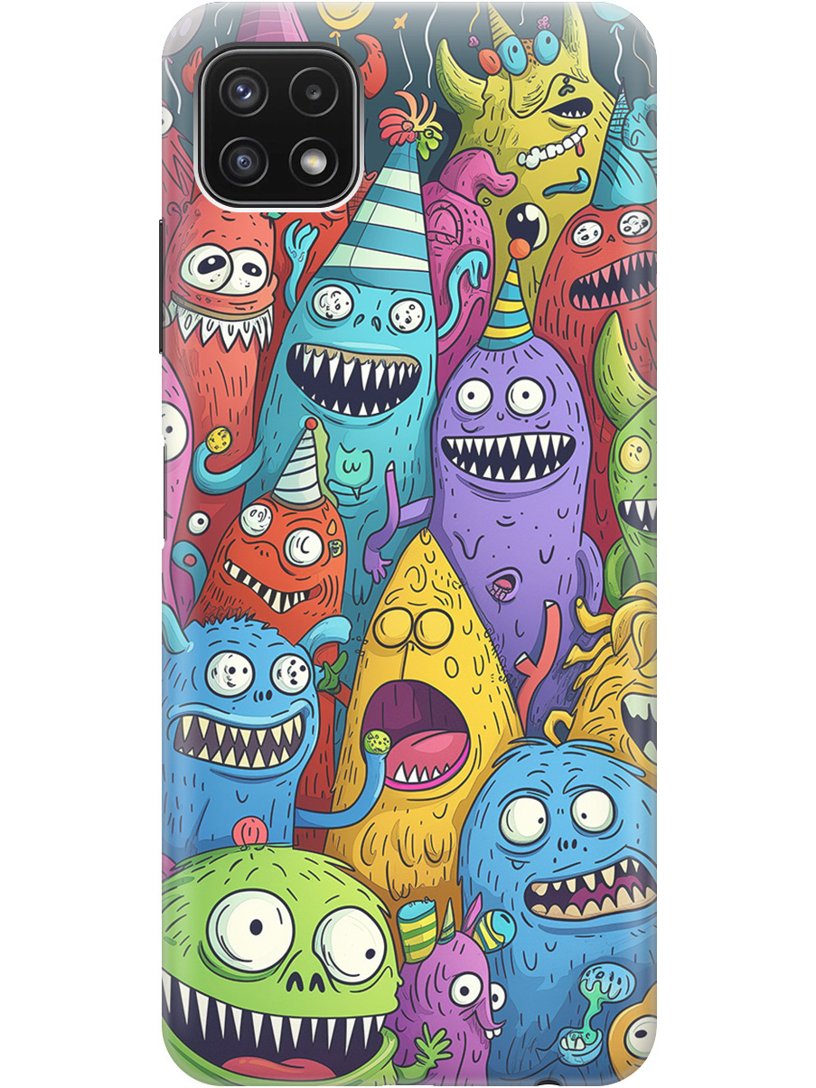 

Силиконовый чехол на Samsung Galaxy A22s 5G с принтом "Веселые монстрики", Прозрачный;голубой;зеленый;черный, 734082072