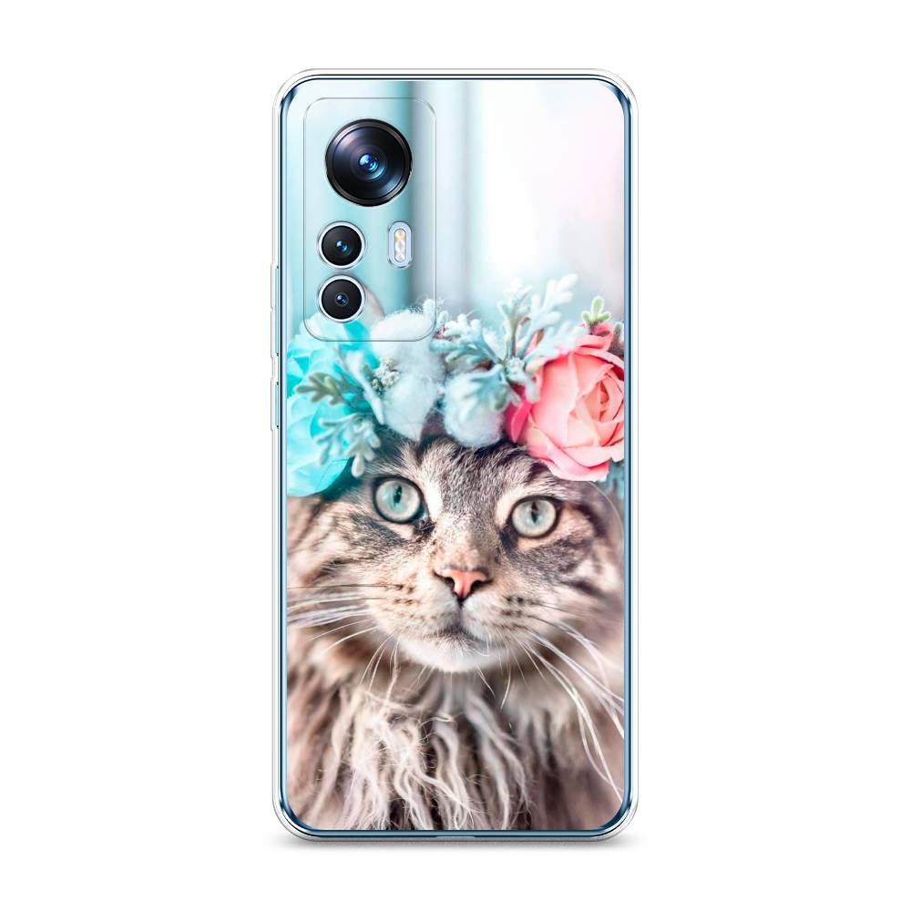 

Чехол Awog на Xiaomi 12T / Сяоми 12T "Кот в венке", Серый;голубой;розовый