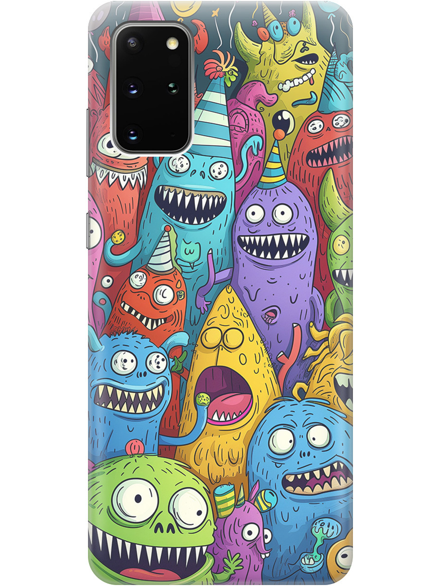 

Силиконовый чехол на Samsung Galaxy S20+ с принтом "Веселые монстрики", Прозрачный;голубой;зеленый;черный, 722628572