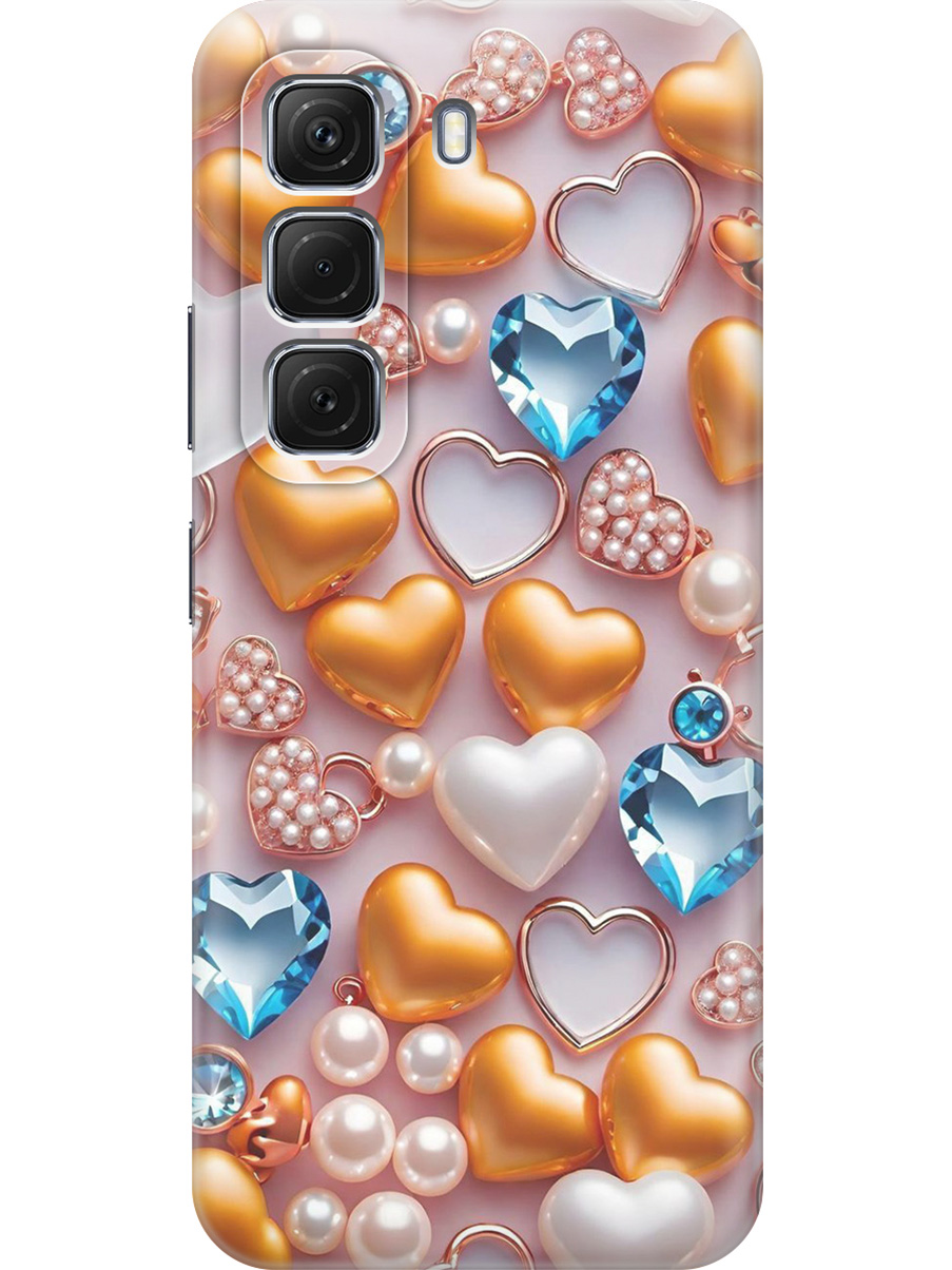 

Силиконовый чехол на Infinix Hot 50 4G с принтом "Украшения и сердечки", Прозрачный;белый;золотистый;голубой, 786718791