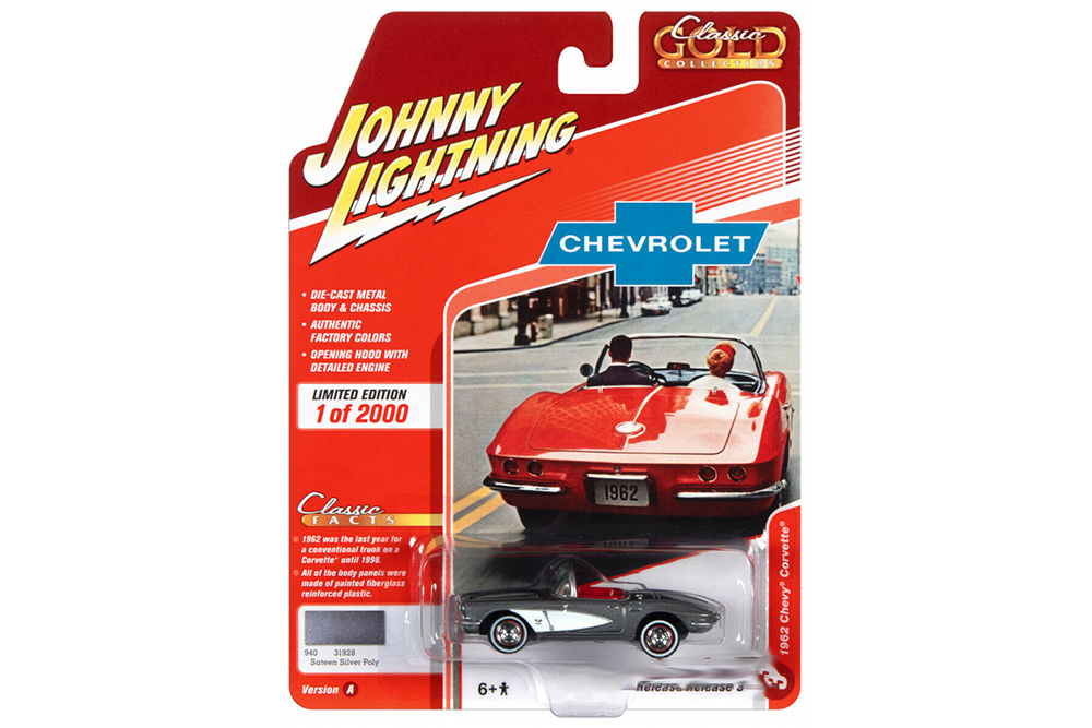 Модель коллекционная JOHNNY LIGHTNING Chevrolet corvette (1962), grey / white