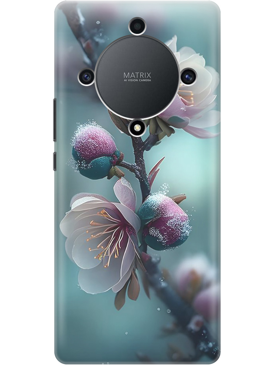 

Силиконовый чехол на Honor X9a / Magic5 Lite с рисунком "Распускающиеся бутоны", Белый;голубой, 20000555