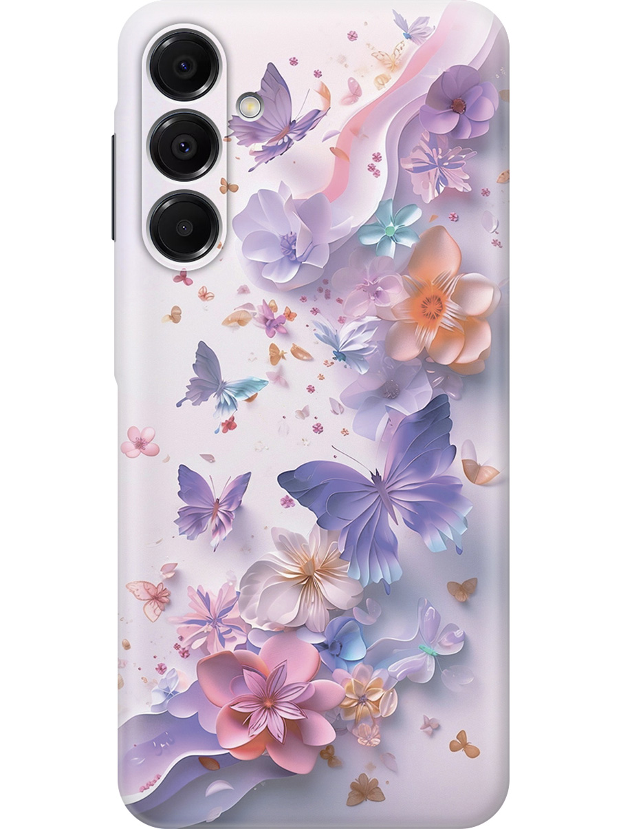

Силиконовый чехол на Samsung Galaxy A16 с принтом "Фиолетовые бабочки и бумажные цветы", Прозрачный;розовый;фиолетовый, 786721722