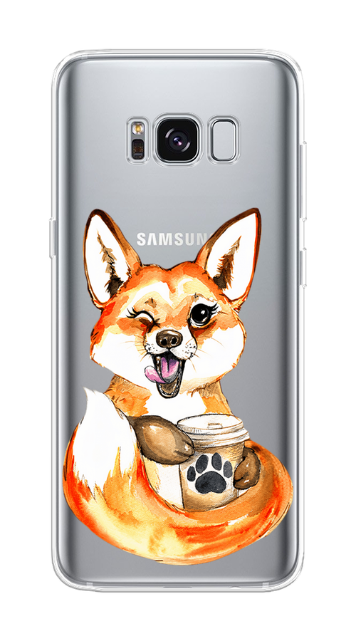 

Чехол на Samsung Galaxy S8 "Подмигивающая лиса с кофе", Оранжевый;белый;коричневый, 24750-4