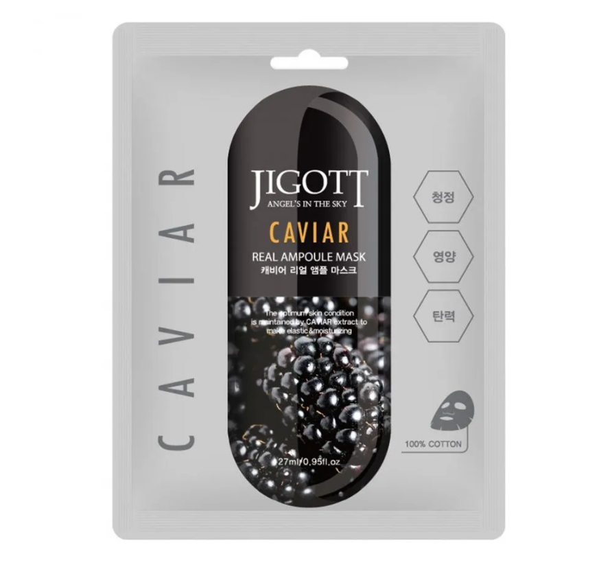 Маска Jigott для лица тканевая CAVIAR Real Ampoule Mask 4 шт 27 мл