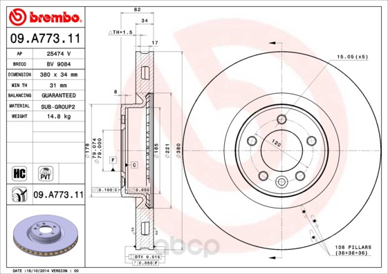 

Тормозной диск brembo передний для Land Rover Range Rover Sport 5.0 09- 09A77311