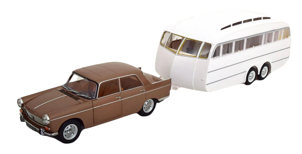 Модель коллекционная NOREV Peugeot 404 with henon camping trailer 1965 brownmetallic white