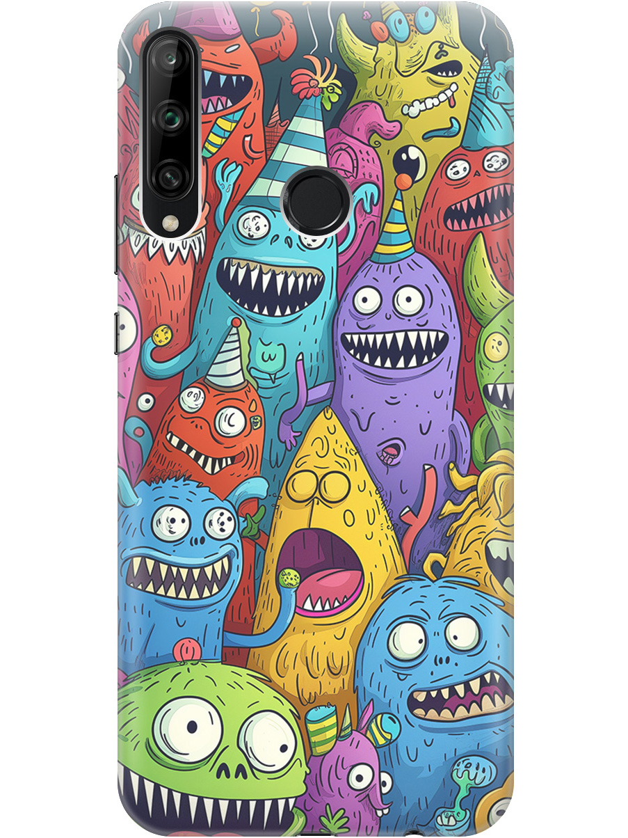 

Силиконовый чехол на Honor 9C / Huawei P40 Lite E с принтом "Веселые монстрики", Прозрачный;голубой;зеленый;черный, 722946272