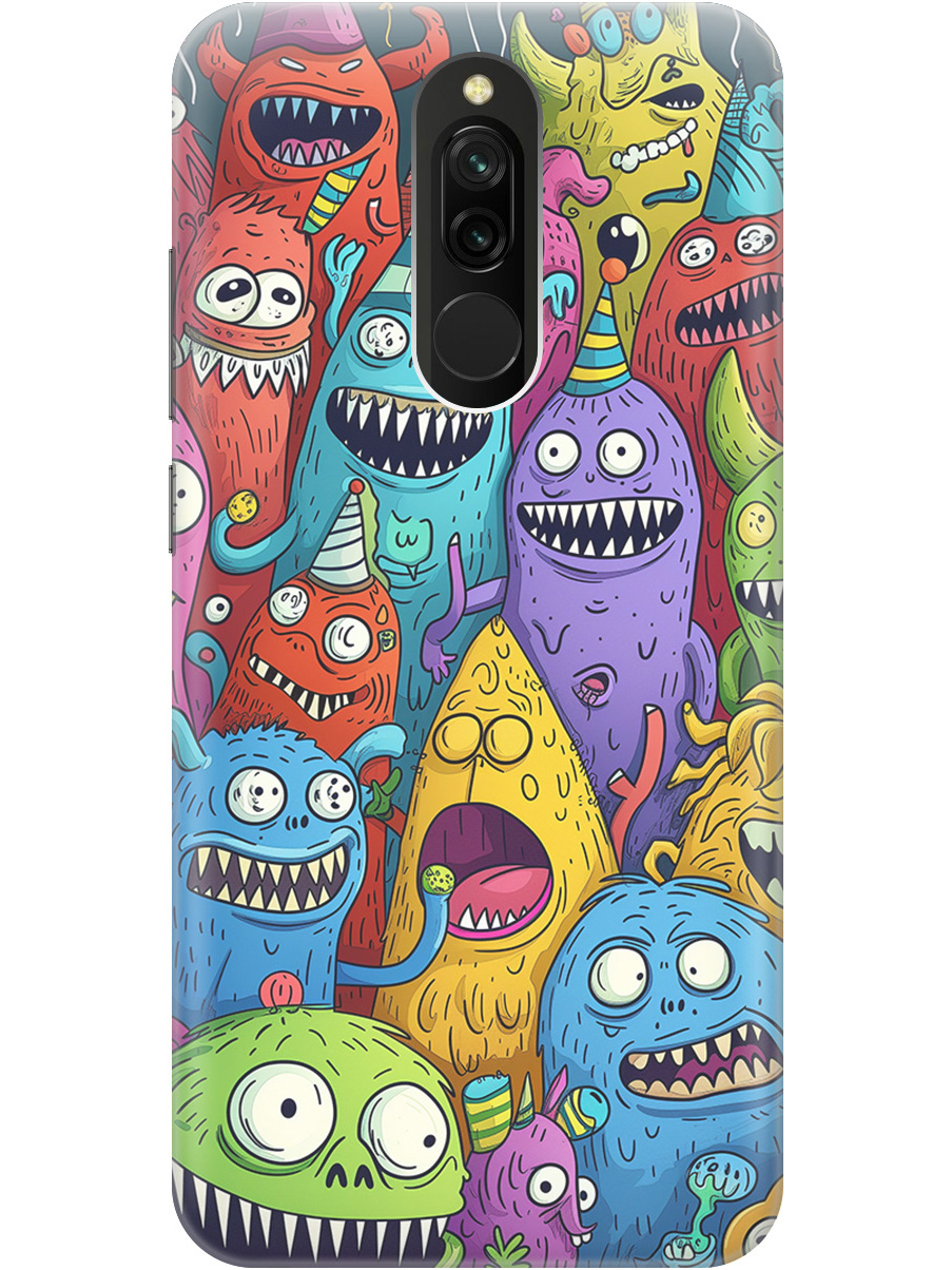 

Силиконовый чехол на Xiaomi Redmi 8 с принтом "Веселые монстрики", Прозрачный;голубой;зеленый;черный, 722204572