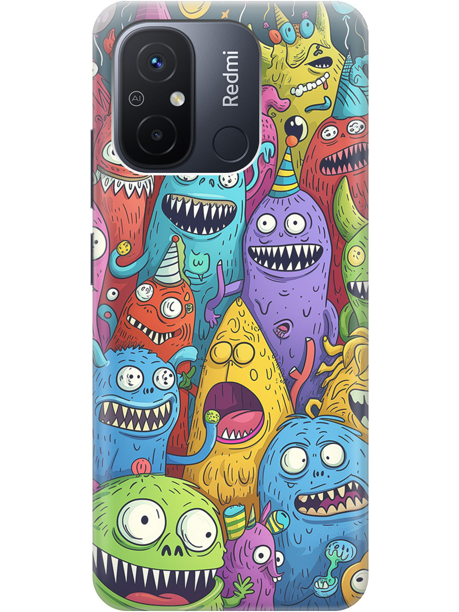 

Силиконовый чехол на Xiaomi Redmi 12C с принтом "Веселые монстрики", Прозрачный;голубой;зеленый;черный, 766734872