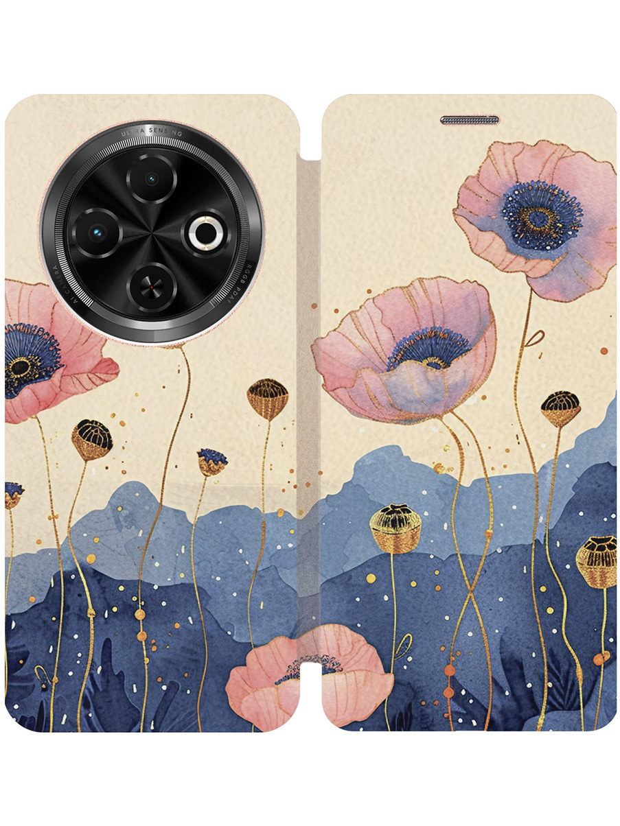 

Чехол-книжка на Tecno Spark 30C с принтом "Восхитительные цветочки" золотой, Золотистый;бежевый;розовый;синий, 786716322