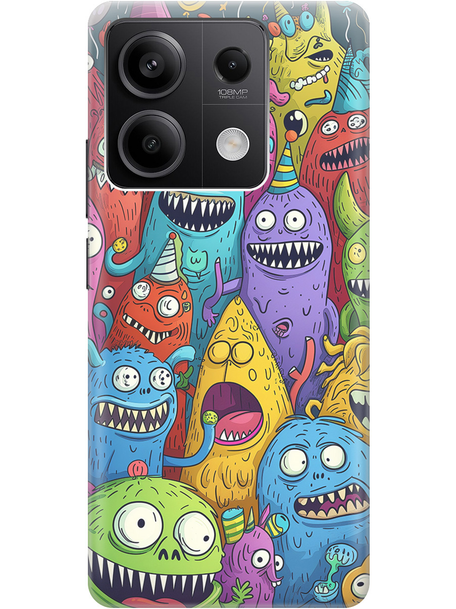 

Силиконовый чехол на Xiaomi Redmi Note 13 5g с принтом "Веселые монстрики", Прозрачный;голубой;зеленый;черный, 776587072
