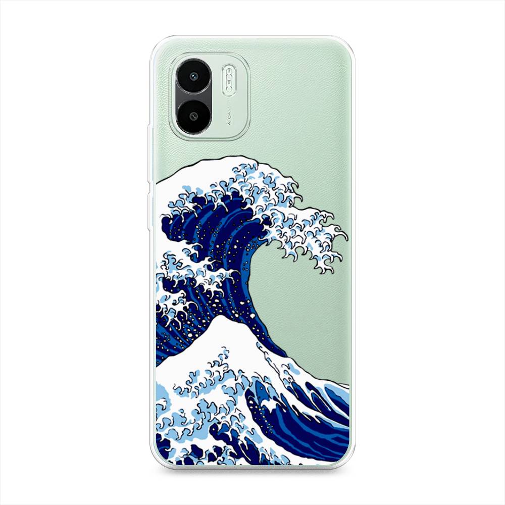 

Чехол Awog на Redmi A1 / Редми A1 "Волна в Канагаве", Синий;белый