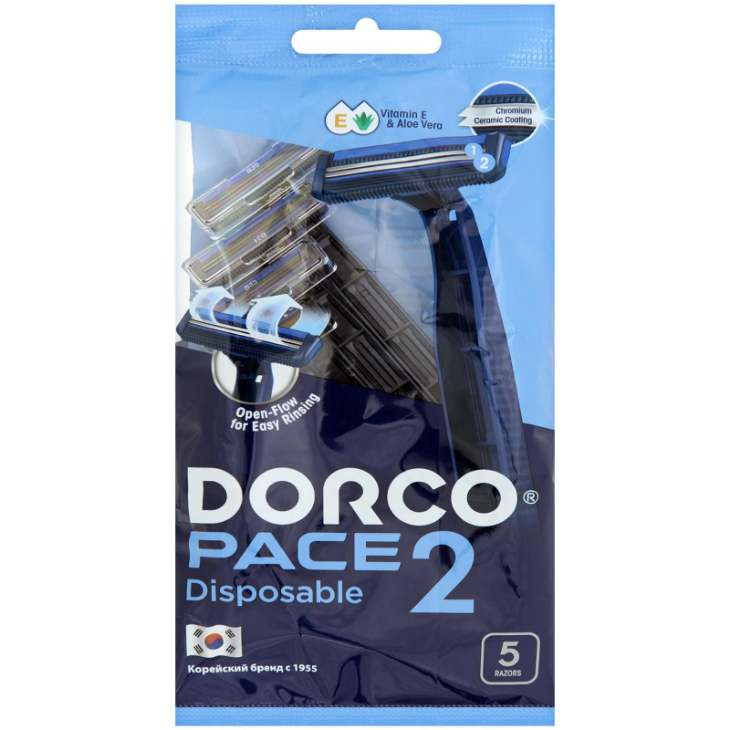 Бритва одноразовая Dorco PACE2, 2 лез,фикс.гол, увл.пол 5шт/уп TNB 200BL-5P dorco женская бритва одноразовая eve4 4 лезвийная 1