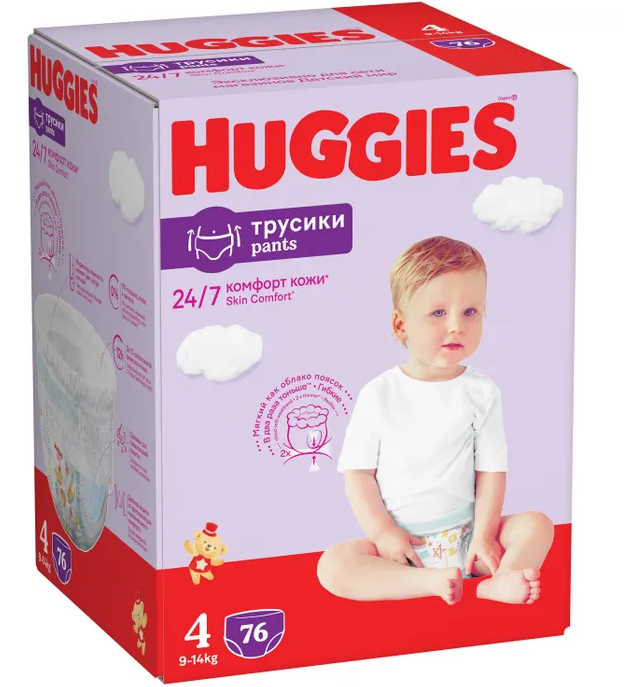 

Трусики для мальчиков и девочек Huggies 4 9-14 кг 76 шт