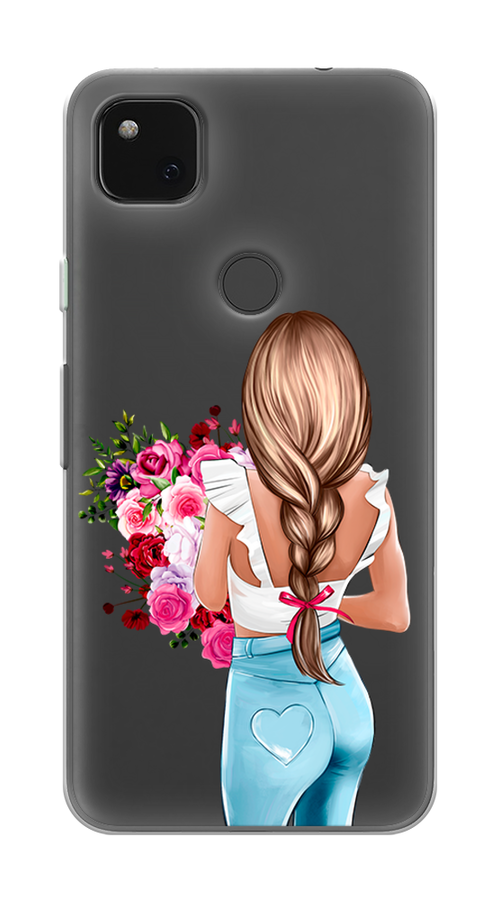 

Чехол на Google Pixel 4A "Девушка с цветами", Коричневый;розовый;бирюзовый, 270650-6