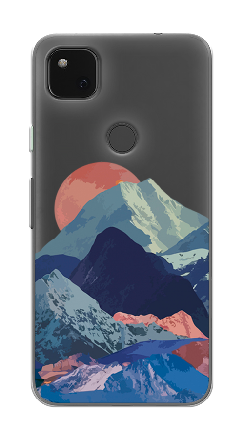 

Чехол на Google Pixel 4A "Закат в снежных горах", Бордовый;серый;голубой, 270650-2
