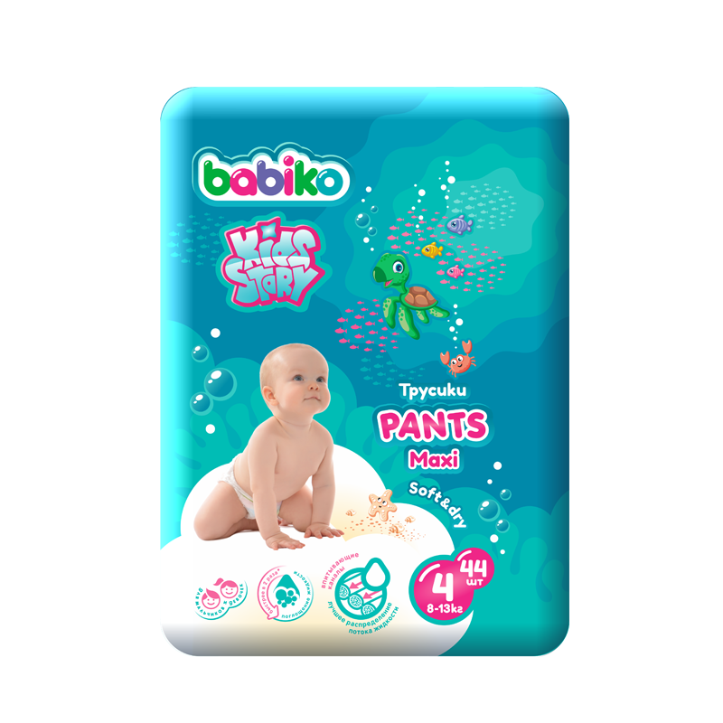 Купить Подгузники-трусики детские Babiko Soft & Dry Maxi 8-13 кг 44 шт. 1-10060946,