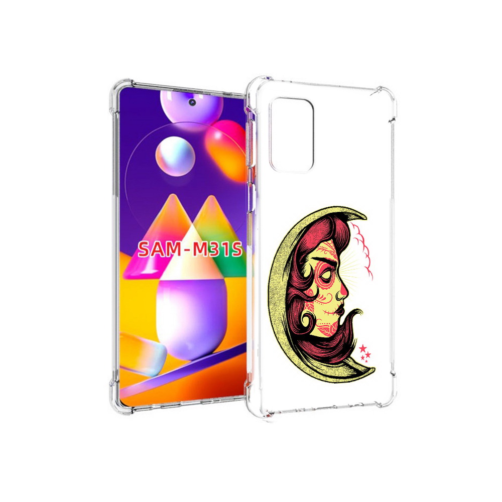 

Чехол MyPads Tocco для Samsung Galaxy M31s желтый полумесяц с лицом девушки, Прозрачный, Tocco