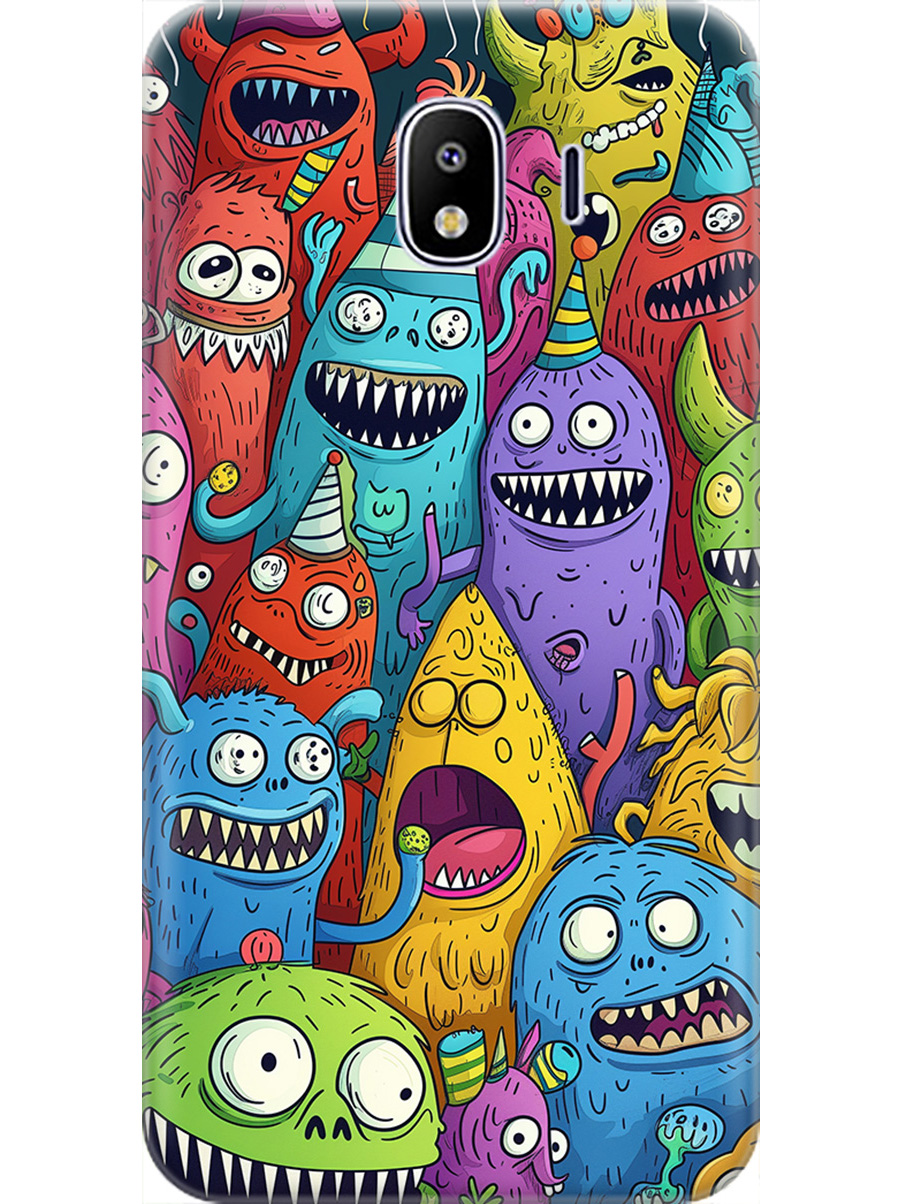 

Силиконовый чехол на Samsung Galaxy J4 (2018) с принтом "Веселые монстрики", Прозрачный;голубой;зеленый;черный, 718358972