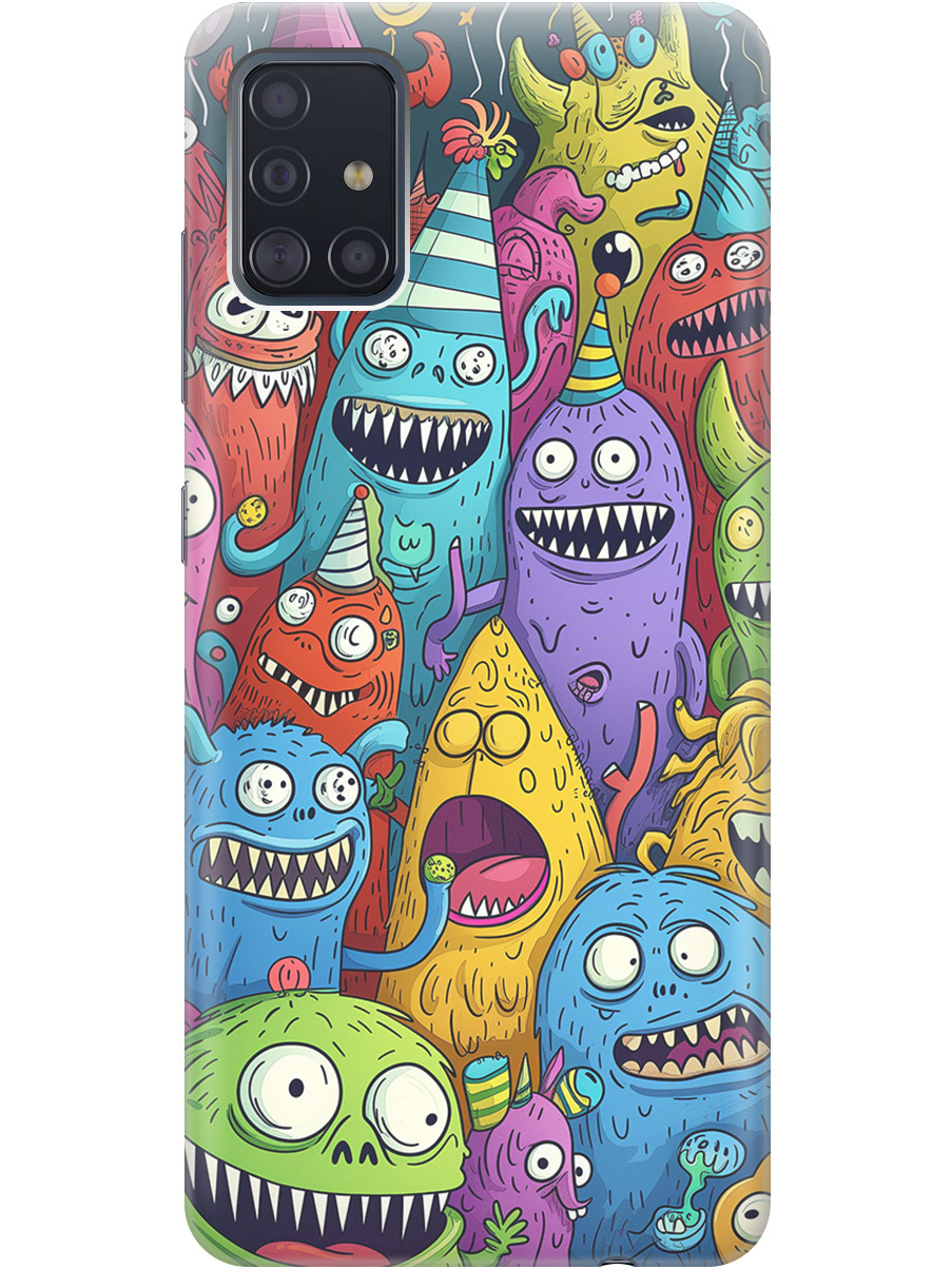 

Силиконовый чехол на Samsung Galaxy A51 с принтом "Веселые монстрики", Прозрачный;голубой;зеленый;черный, 722409172