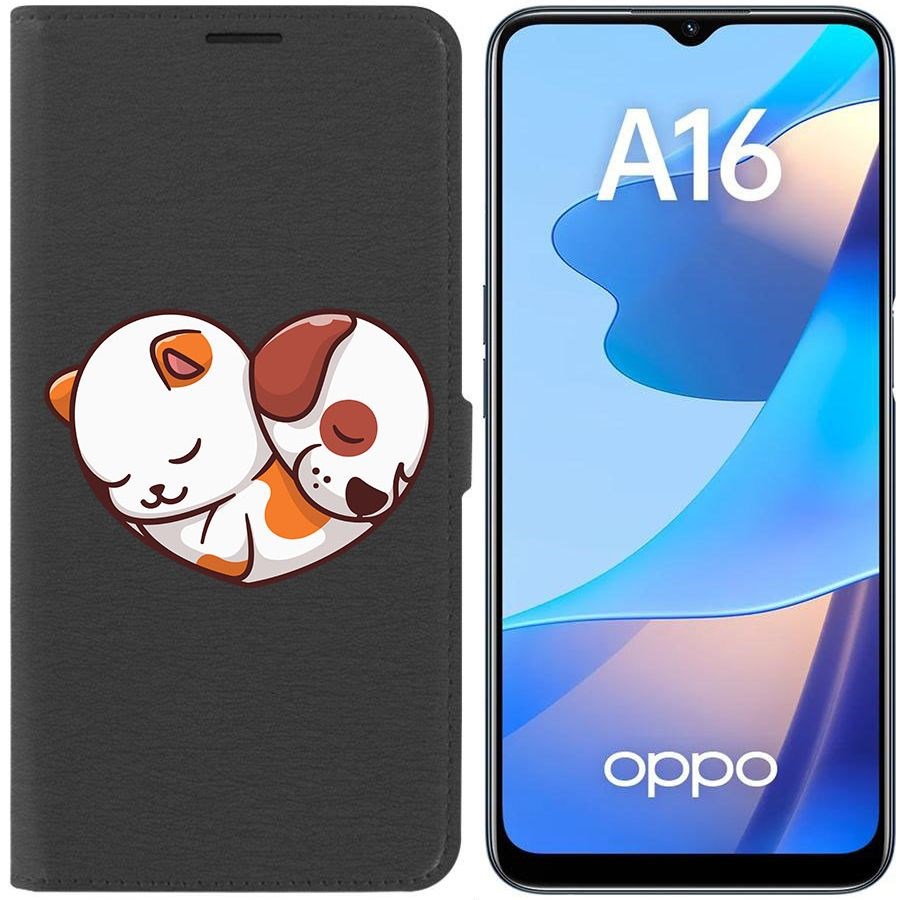 Чехол-книжка Eco Book для Oppo A16 Котёнок и Щенок