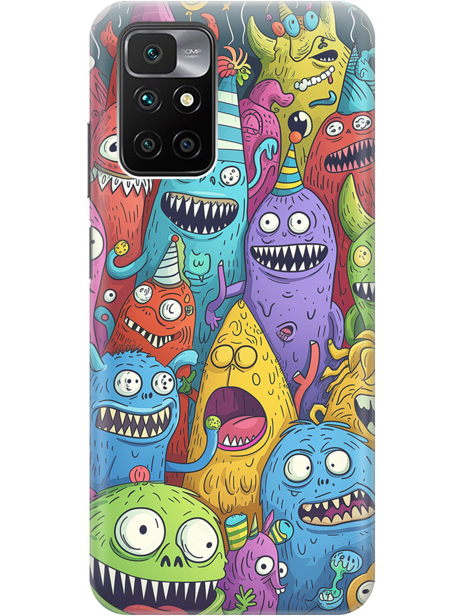 

Силиконовый чехол на Xiaomi Redmi 10 с принтом "Веселые монстрики", Прозрачный;голубой;зеленый;черный, 731907172