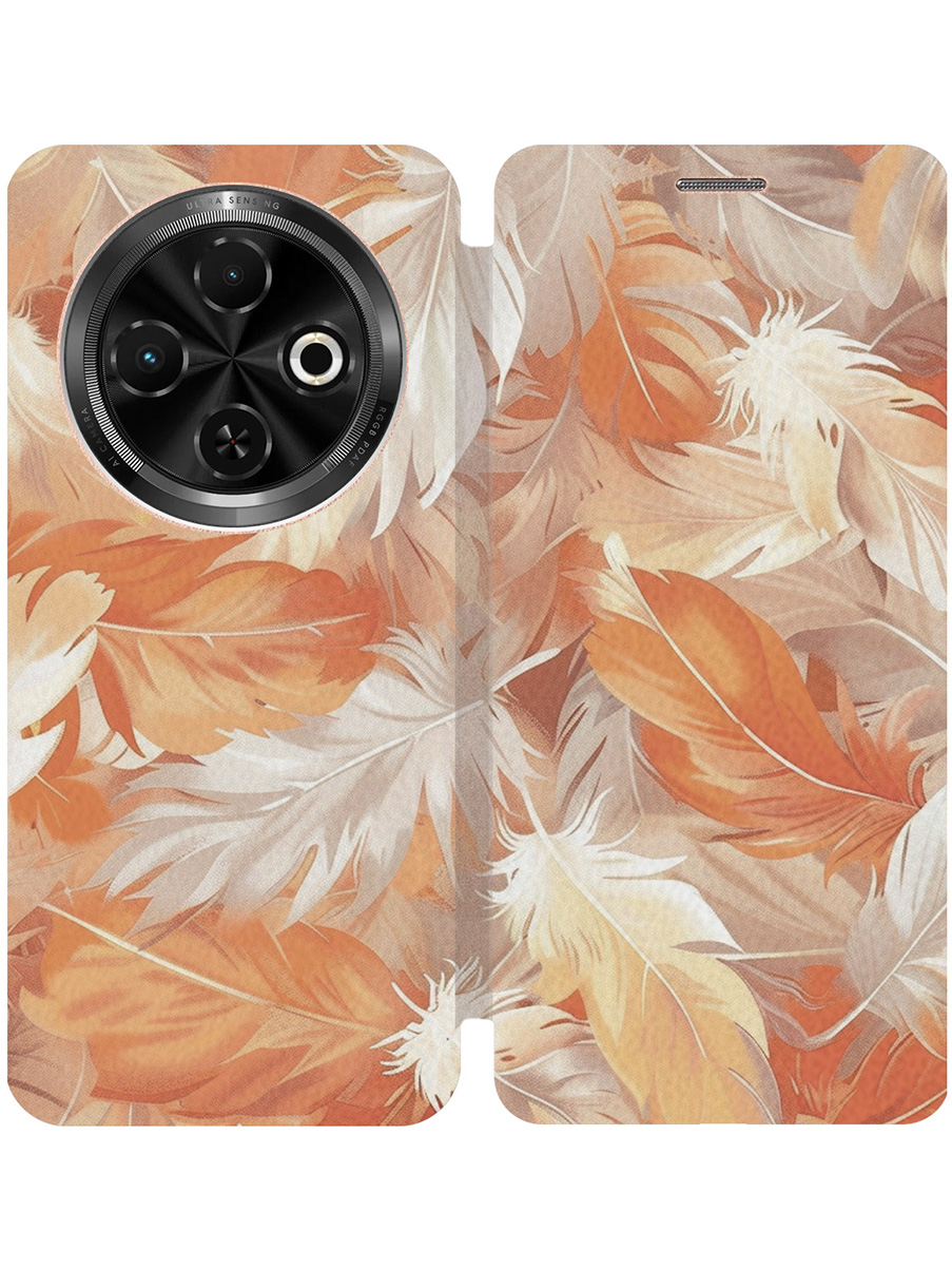 

Чехол-книжка на Tecno Spark 30C с принтом "Бело-оранжевые перья" золотой, Золотистый;белый;оранжевый, 786716312