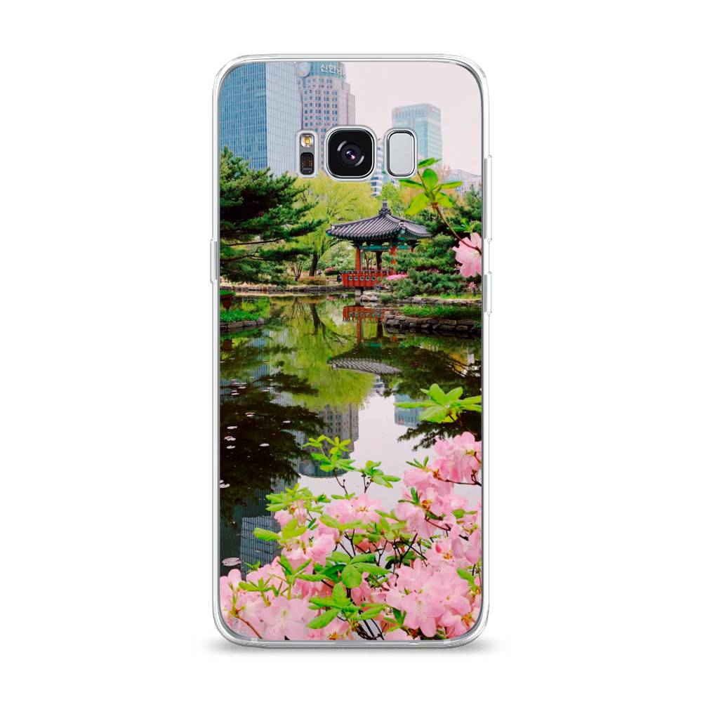

Чехол на Samsung Galaxy S8 "Сакура возле озера", Зеленый;розовый;голубой, 24750-2