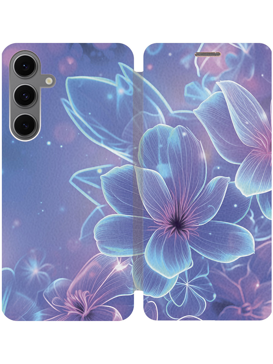 

Чехол-книжка на Samsung Galaxy S24 FE с принтом "Неоновые лилии" золотой, Золотистый;фиолетовый, 786718123