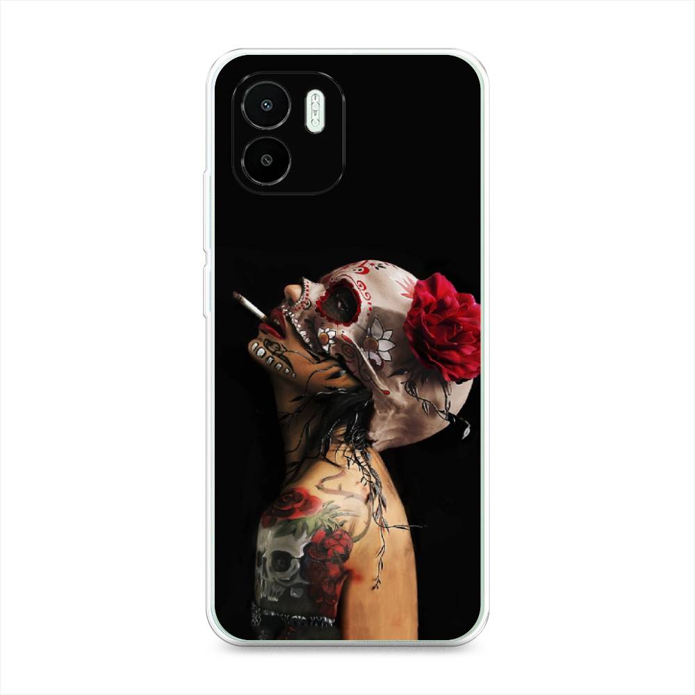 

Чехол Awog на Redmi A1 / Редми A1 "Девушка с черепом", Черный;красный;бежевый