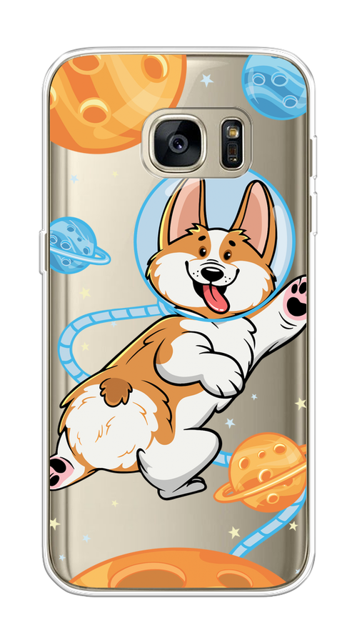 

Чехол на Samsung Galaxy S7 "Корги-космонавт", Голубой;бежевый;белый, 24550-1