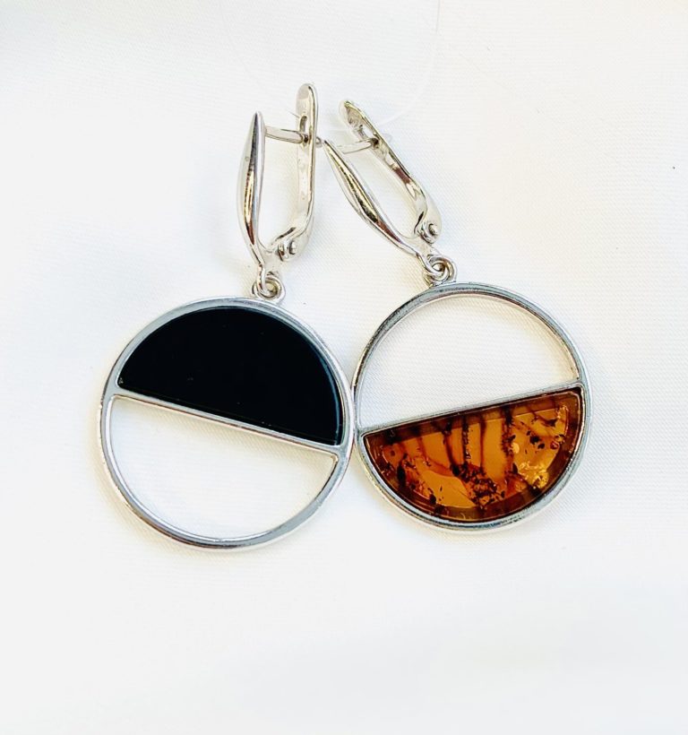 

Серьги подвески из меди TwoZi Геометрия души, янтарь, Геометрия души